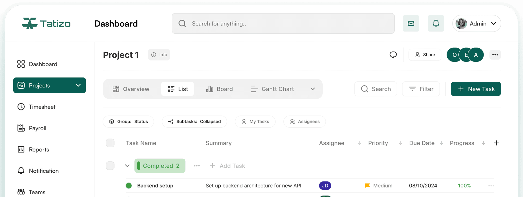 Tatizo Dashboard Preview